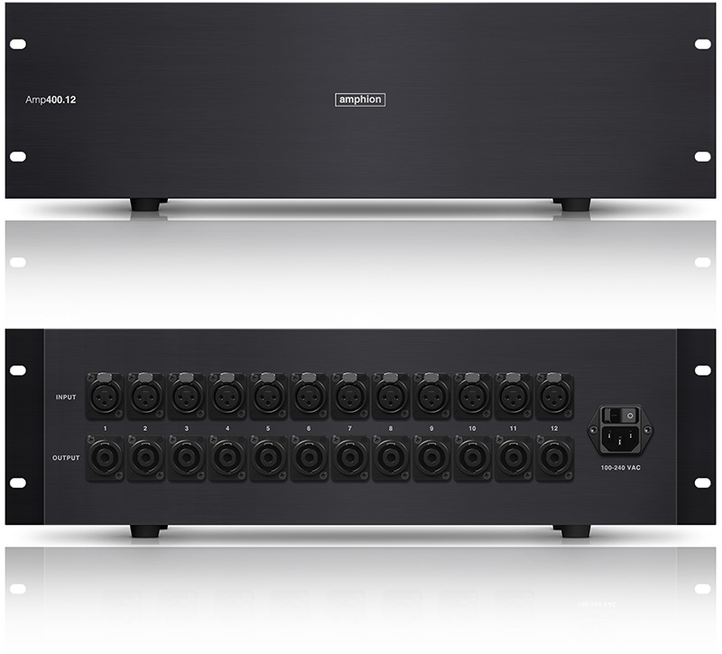 Amphion Amp400.12 Multi-Channel Power Amplifier Front and Back