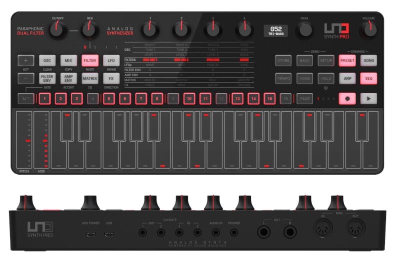 IK Multimedia UNO Synth Pro Black Edition Top and Back