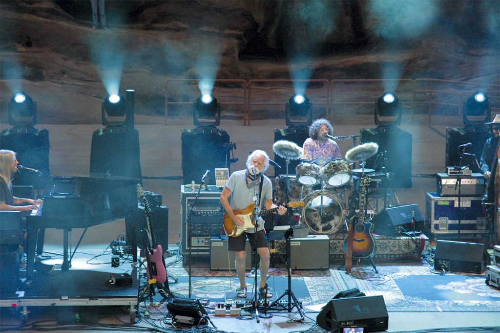 Close up on Bobby Weir performing with The Wolf Bros. at Red Rocks Colorado